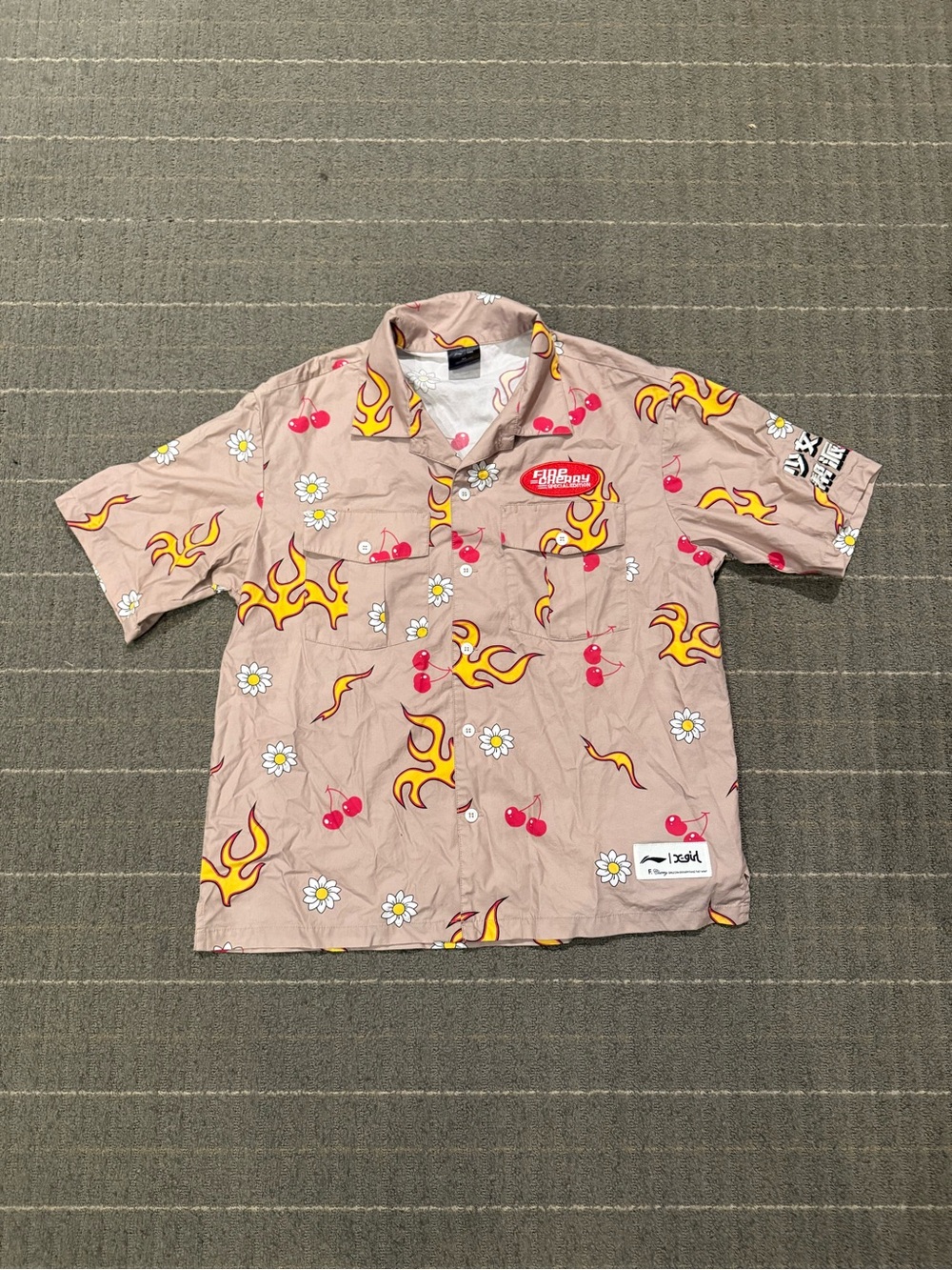 X-Girl Pink Floral & Cherry Print Shirt